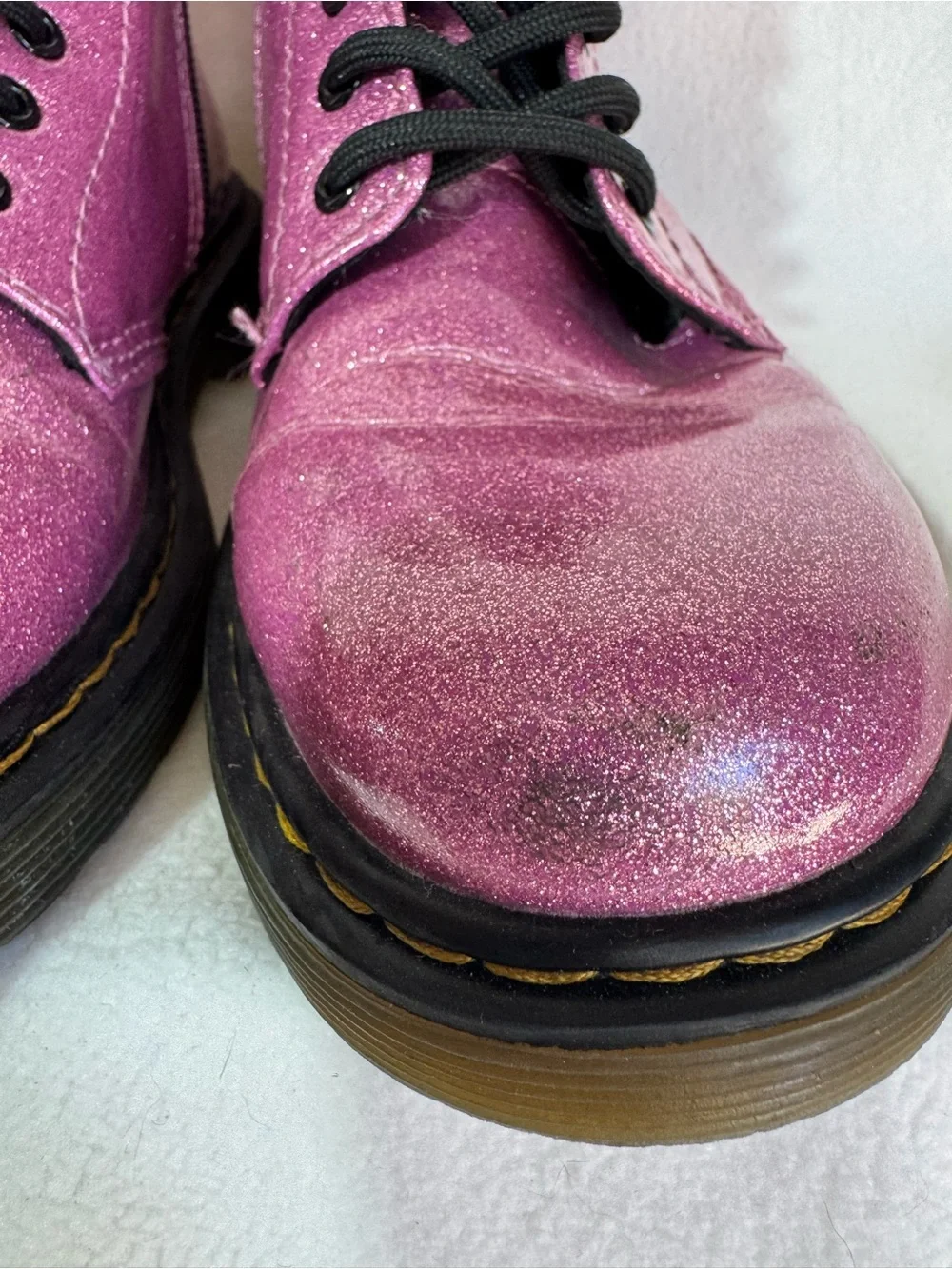 Dr Martens 1460 Glitter J Kids US 2 Pink Glitter Combat Boots EU 33 Zip